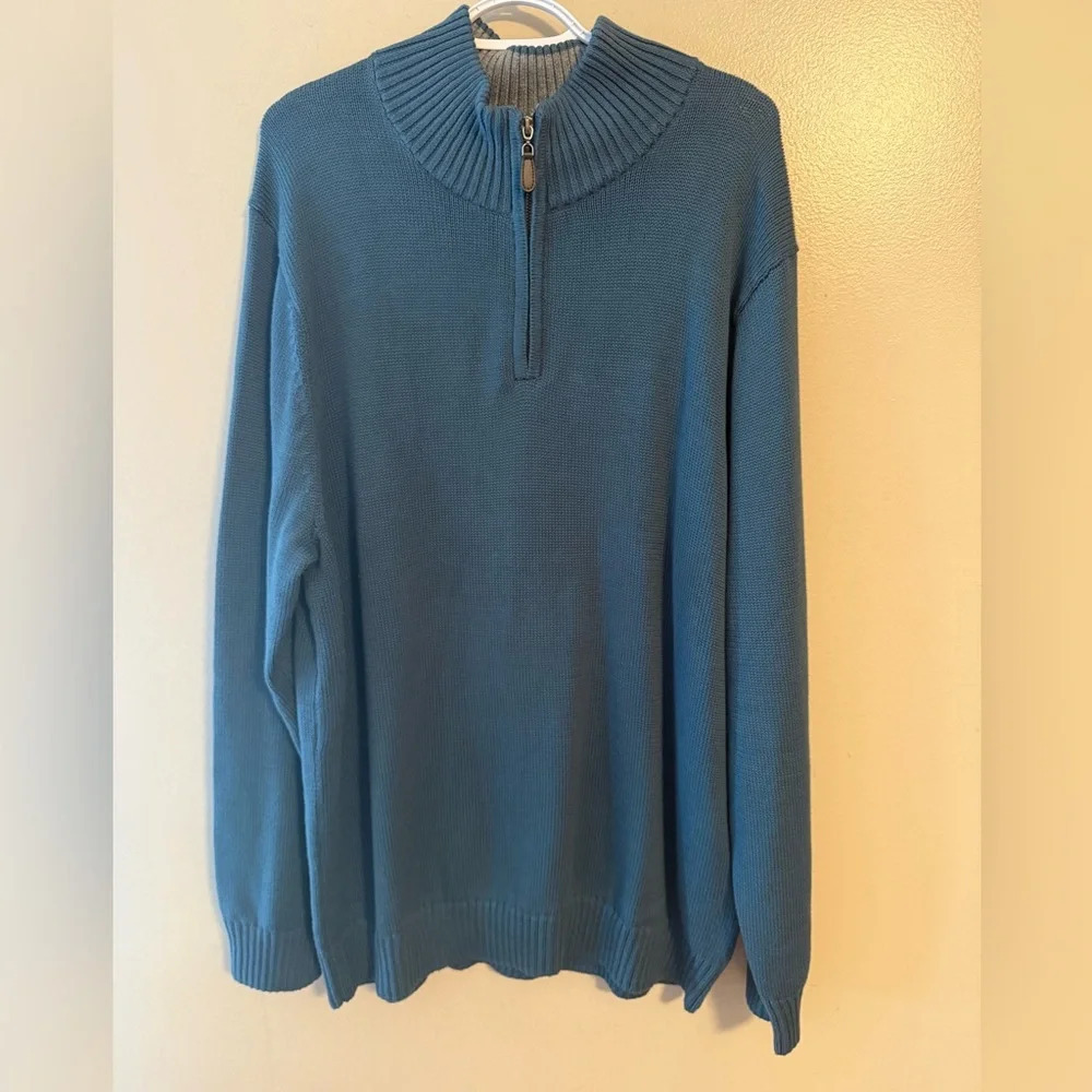 L.L. Bean Mens Knit 1/4 Zip XXL Sweater Cotton Winter Heavyweight Warm Teal Blue